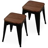 LOWYA （ロウヤ） スツール チェア 2脚セット 天然木使用 スチール脚 スタッキング可能 コンパクト ブラック/ダークブラウン おしゃれ
