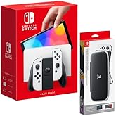 Nintendo Switch - Console OLED Model - White and Carrying Case and Screen Protector (OLED) [Bundle]