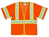 MCR Safety WCCL3OX2 Class 3 Polyester Mesh Safety Vest with 3M Scotchlite 3-Inch Yellow/Silver Refle
