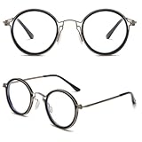 [REONAS] レトロ 丸メガネ ブルーライトカット + UVカット ラウンド メガネ 職人技 クラフト デザインメガネ 芸能人 知的 BRAND3 (ガンメタBK)