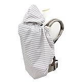 インカバー レインママコート ママ レインコート 抱っこしたまま着られる 雨 梅雨 赤ちゃん 妊娠期 自転車 抱っこ紐 急な雨も安心 収納袋付き 巾着袋 便利 可愛い (グレーボーダー)