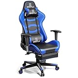 MASTLU ゲーミングチェア オフィスチェア フル 装備 椅子レスト フットレスト付き 腰当て 180°リクライニング可能 高さ調節可能