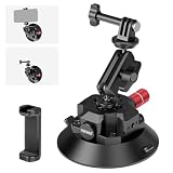 NEEWER 真空吸盤マウント 4.5インチ サクションカップマウント ボールヘッドマジックアーム/スマホホルダー/アクションカムアダプター付き アルミ製 クイックリリース 車載カメラマウント アクションカメラ用 スマホ用 車載用 1/4"3/8"ARRI位置決め穴 コンパチブル iPhone Insta360 CA105