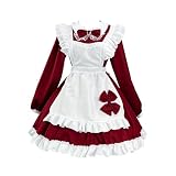 [Sharphon] メイドカフェー ワインレッド メイド服 フリル 長袖 メイド 定番 衣装 フルセット 仮装 コスチューム 可愛い 男ウケ セクシー 大きいサイズ 大人 レディース ハロウィン バレンタイン REI410