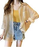 [three Joy] シアーシャツ レディース シースルーシャツ ブラウス カーディガン 長袖 シャツ UVカット 日焼け止め 冷房対策 オーバーサイズ 大きいサイズ ゆったり 春 夏服 おしゃれ オレンジ M