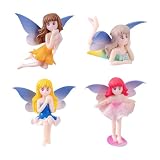 Voyyphixa ミニチュア 花の妖精 精霊 フィギュア ミニ置物 4個セット 可愛い 装飾 マイクロ風景 ガーデン 飾り物 風景 盆栽飾り エルフ フェアリー プレゼント ミニ情景コレクション (花の妖精)