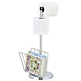 Free Standing ToiletキャディティッシュディスペンサーW /マガジンバスケットラック、シルバートーンメタル