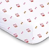 1 Soft & Cozy Muslin Cotton Baby Crib Sheet Fitted For Deep Sleep. Cute Pink Owls For Girls Infants 