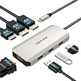 WAVLINK USB Cドッククアッドモニター、7-In-1ラップトップドッキングステーション、デュアル4K DP、4K HDMI、1080P VGA、MacBook、Dell XPS、Lenovo Thinkpad、HPノートパソコン用480Mbps USB2.0-Aのマルチポートアダプター