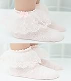 (2足セット) NEMO Baby かわいい レース編み 靴下 「リボン付き パール付き」 フリル キッズ 女の子 幼児用 ベビー ガールズ おしゃれ (M, ピンク)