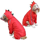 養楽堂 犬用レインコート 犬レインコート 犬 カッパ 犬服 ペット雨具 梅雨 対応 反射テープ付 着せやすい リード穴あり 帽子付 通気 完全防水 耐久性 快適 防風 防水 お出かけ お散歩 濡れない 可愛い 小型犬 中型犬 怪獣 レッド XL