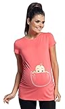 Zeta Ville レディースマタニティTシャツシャツトップ面白い赤ちゃんチラッと覗くを印刷 501c (コーラル, JA 17/19, 2XL)