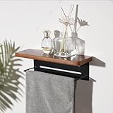 タオル掛け 洗面所 タオルハンガー トイレット タオルラックホルダー タイルバー 竹と木/オイル仕上げ 天然木 棚 小物置き トイレ 洗面所 簡単設置 (ブラウン)