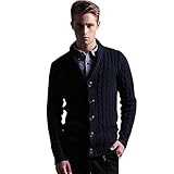 カーディガン ショールカラー メンズ ニット 細身 タイト ニットソー カジュアル セーター ケーブル編み Vネック 半袖 長袖 ざっくりニット ケーブルニット 大きいサイズ ブルー M