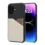 Valorex スマホケース 本革ケース イタリア製レザー iPhone16シリーズ用 背面カバー スマートフォン カード収納 薄型 軽量 (ブラック×アイボリー×エトープ, iPhone16)