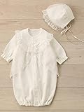 シンク・ビー ベビー 日本製 新生児 綿 ポンチ ドレス ＆ 帽子 セット お宮参り 退院 50～70㎝ オフ ホワイト