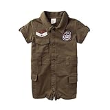 (ポルトプエルト) Porto Puerto カジュアル つなぎ ロンパース 男の子 女の子 男女兼用 ベビー 赤ちゃん 73㎝ 80㎝ 紺色 深緑色 かっこいい ボトムス 半袖 (73㎝, カーキ)