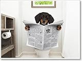 犬on Toilet Seat Reading新聞用紙印刷壁アート 30in. x 40in.
