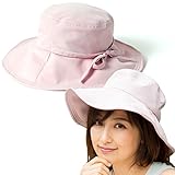 Sweet Mommy UVカット 撥水 つば広ママハット 頭囲サイズ調節機能付き ソフトワイヤー入り あご紐にもなる飾りリボン コンパクト収納 帽子 紫外線防止 耐久制電／F／ピンク