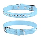 BINGPET 犬 首輪 ペット用品 ベーシック 犬首輪 本革 スタッズ付き 犬の首輪 いぬ 犬くびわ 小型犬 中型犬 大型犬 柴犬 秋田犬 (ライトブルー Sサイズ)
