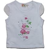ローズガーデン オーガンジー 袖の涼しげ 花柄 Tシャツ（濠Du)ホワイト 100cm