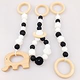 Mamimami Home 歯固め ベビープレイジム おしゃぶり ガラガラ 食品グレード 木製動物 木製リング シリコーンビーズ 「３個・ゼント」