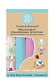 Charlie Banana 2-in-1 Reusable Diapering System, 3 Diapers plus 6 Inserts, Peony Blossom, One-Size b
