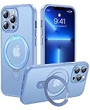 【8年間の技術結晶！4in1超万能モデル】CASEKOO iPhone13Pro 用 ケース 隠しスタンド 横縦両立 米軍MIL規格 耐衝撃 MagSafe対応 スマホケース 薄形半透明 マット仕上げ 指紋防止 ストラップホール付き ワイヤレス充電対応 アイフォン 13pro 用 ケース 6.1インチ カバー（ライトブルー）