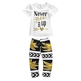 Ochine 女の子　子供服　短袖Tシャツ＆ロングパンツ　上下 2点セット 短袖 ウエスト ゴム 仕様 セットアップ ベビー 普段着 英字 プリント　女の子 (110)