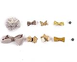 ヘア クリップ 可愛い アクセサリー 髪飾り 前髪 髪留め 10点セット (15.ゴールドグレー王冠リボン箱付き)