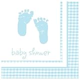 Baby Boy footprint & gingham 13'' lunch napkins pk16 by Miss Bo Peep