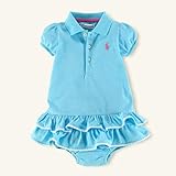 ポロラルフローレン ライン入り フリル半袖ワンピース 水色 (女の子3～9か月用) 6M [並行輸入品]
