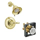 デルタDelta ksdvi-t14255-h716-pb Victorianシャワーキットpressure-balance単一機能カートリッジメタルレバーハンドル付き、ポリッシュ真鍮Polished