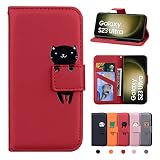 CASAFUNY Galaxy S23 Ultra ケース手帳型 samsung galaxy s23 ultra ケース 手帳型 高級PUレザー S23 Ultra 手帳型ケース カード収納 財布型 samsung s23 ultra 携帯カバー 内蔵 マグネット スタンド機能 ギャラクシー S23 ウルトラ カバー Galaxy S23 Ultra カバー 赤猫