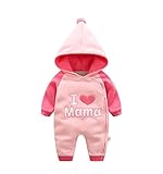 Ainial　ロンパース　冬　長袖　ベビー　女の子　可愛い　アメカジの刺繍　フード付き　アウター　防寒　カバーオール　新生児　赤ちゃん　前開き　厚手　保温　ジャンプスーツ　ボディスーツ　着ぐるみ　キッ