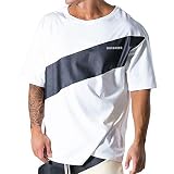 Musgneer ジム tシャツ メンズ ストレッチ 半袖 フィットネス トレーニング 筋トレ スポーツ おしゃれ オーバーサイズ 5分袖 ホワイト XL