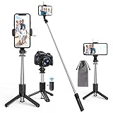 HCTian 自撮り棒 LEDライト付き 三脚/一脚兼用 Bluetooth セルカ棒 小型 ミニ 軽量 7段階伸縮 360°回転 無線 折りたたみ じどり棒 三脚 手ブレ防止 コンパクト 持ち運び便利 スマホ iPhone Android 対応 ワイヤレス リモコン付き 3色モード