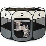 さえだ ペットサークル 折りたたみ式 73*73*47cm 犬 サークル 室内 猫 サークル 大型 八角形 ドッグハウス ペットサークル 屋根付き アウトドア 防災 猫 犬 ケージ 犬 サークル 折り畳み 室内 屋外 キャンプ メッシュサークル 頑丈 出産室 大型犬 小型犬 猫 (グレー, Ｍ, 8)