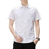 Sukinana シャツ メンズ 半袖 綿 カジュアル スポーツ 夏服 オシャレ 無地 オックスフォードシャツ (XXXX-Large, ホワイト)