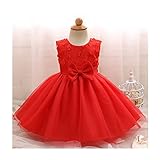 WIN ベビードレス ベビーデイジー 子供服 女の子 赤ちゃん　結婚式 セレモニードレス フォーマルドレス お宮参り ティアードスカート (90cm, レッド)