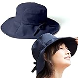 Sweet Mommy UVカット 撥水 つば広ママハット 頭囲サイズ調節機能付き ソフトワイヤー入り あご紐にもなる飾りリボン コンパクト収納 帽子 紫外線防止 耐久制電／F／ネイビー