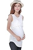 Sweet Mommy 竹繊維 ラウンドネック 授乳タンクトップ ロング丈 シンプル 美シルエット 産前産後 授乳トップス インナー 臨月 授乳服 マタニティ／ホワイト／3L