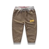 PANCY 子供服 春秋 長ズボン キッズ 縄付き ロングパンツ 男の子 女の子 シンプル 可愛い 刺繍 コントラストカラー(ライトブラウン,130cm)