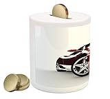 Teen部屋コインボックスBank by Ambesonne、モダン自動車Vivid Toned Car Back View Prestige Passion芸術的イメージ、印刷セラミックコイン銀行お