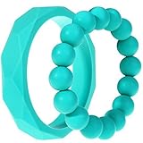 MyBoo Autism/Sensory/Teething Chewable Geometric and Beads Bracelet Bundle - Set of 2, Turquoise by 