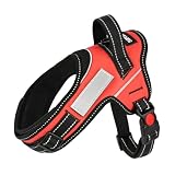 SuplutuX 犬ハーネス 犬用胴輪 小型犬 中型犬 大型犬 ハーネス 喉に優しい 引っ張り防止 サイズ調整可能 メッシュ 通気性 簡単着脱 補助ハンドル付き 反射素材 夜間安全 散歩 しつけ用 可愛い おしゃれ (レッド, S)