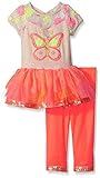 Rare Editions Baby Girls' Butterfly Tutu Legging Set Oatmeal/Coral 18 Months [並行輸入品]