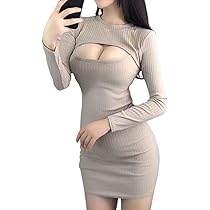 ラスト1点男受け胸開きセクシーミニワンピ Amazon.co.jp: HONGFU 胸開き ニット ワンピース セクシー