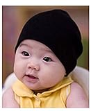 新生児帽子　ビーニーハット　ニット帽子 赤ちゃん 帽子 17色あり (S(0-10ヶ月 、頭囲30-48cm）, ブラック（Black）)