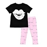 Cutelove 子供服 ガールズ パンツ 半袖 上下セット 夏 リップス柄 綿 キッズ 女の子 セットアップ ベビー 柔らか 可愛い 人気